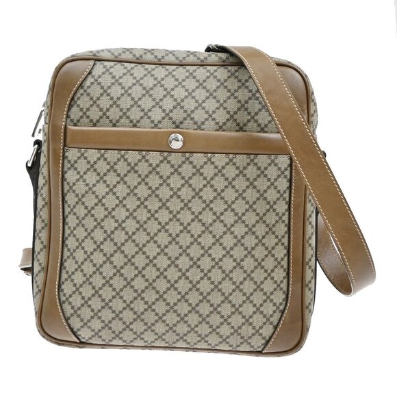 GUCCI Logo Diamante Crossbody Shoulder Bag PVC Leather Brown SHW 268159 82YH495 - Picture 1 of 16